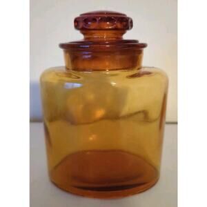 Vintage Mid-Century Modern Takahashi Amber Glass Bubbles Canister With Lid 6"